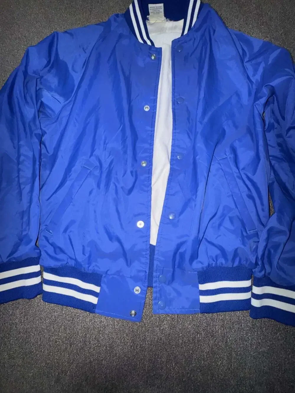 Vintage Sportsmaster Blue Nylon Varsity Bomber Jacket Size XL 18-20 Youth